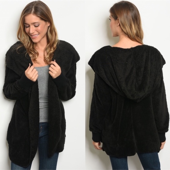 #18 Cozy Open Front Vegan Fur Hoodie Oversized Cardigan - Picture 2 of 10